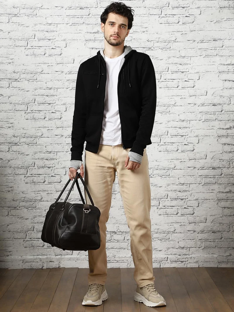 NOBERO Black Hooded Sweatshirt for Men