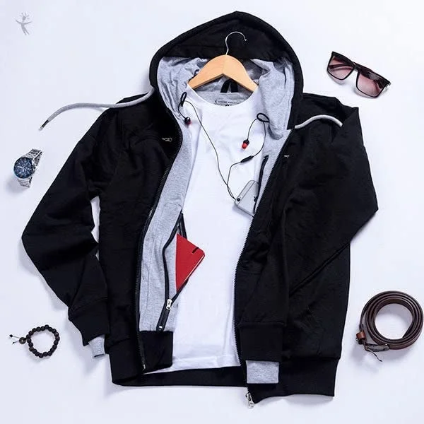 NOBERO  Black Hooded Sweatshirt for Men for Men | Best Price UAE