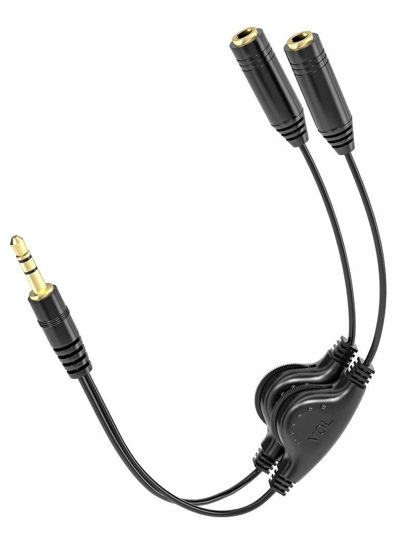 Headphone Splitter with Volume Control, 3.5mm Audio Stereo Y Splitter, 2 Female to 1 Male, Dual Headset Adapter Extension Cable, Compatible with PS4 PS5 Xbox Switch Phone Tablet Laptop - Image 1