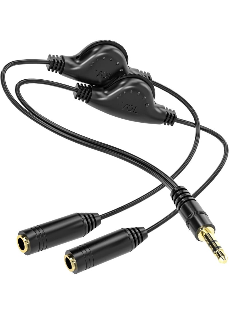 Headphone Splitter with Volume Control, 3.5mm Audio Stereo Y Splitter, 2 Female to 1 Male, Dual Headset Adapter Extension Cable, Compatible with PS4 PS5 Xbox Switch Phone Tablet Laptop - Image 2