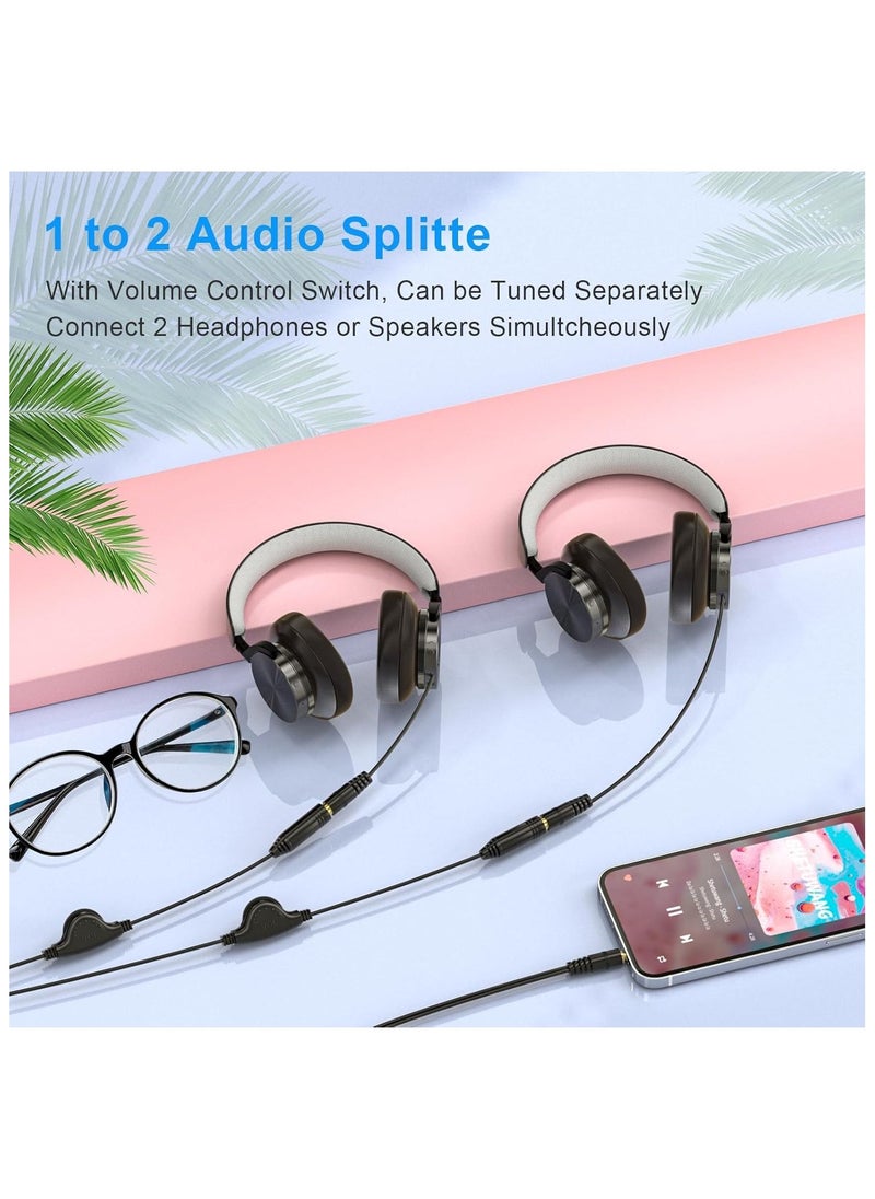 Headphone Splitter with Volume Control, 3.5mm Audio Stereo Y Splitter, 2 Female to 1 Male, Dual Headset Adapter Extension Cable, Compatible with PS4 PS5 Xbox Switch Phone Tablet Laptop - Image 4