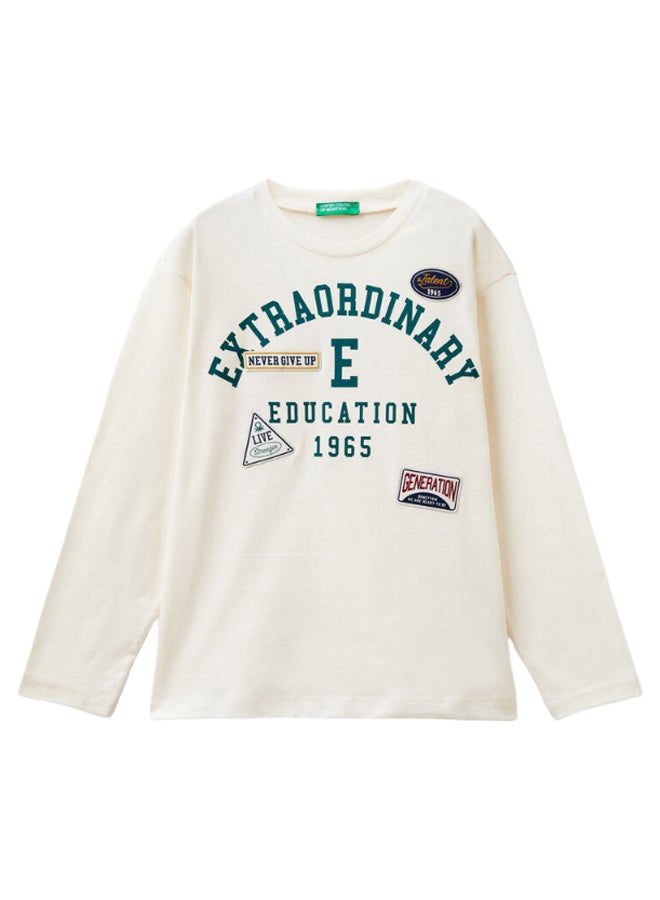 Benetton Boys Crew Neck Printed T-shirt - Image 1