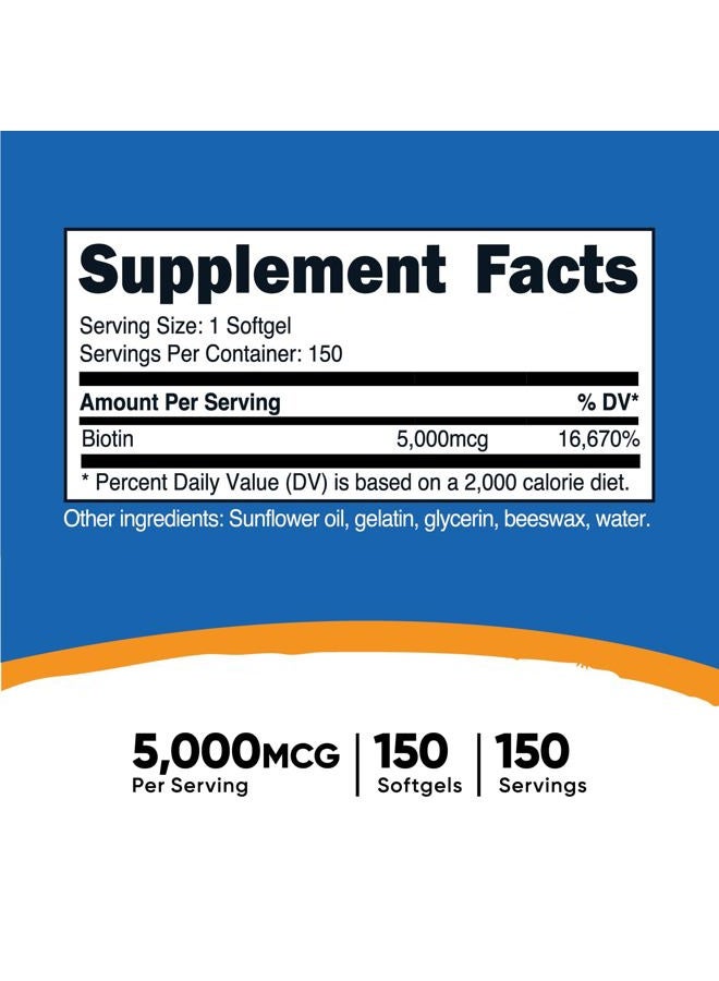 Nutricost Biotin (5,000mcg) 150 Softgels - Vitamin B7 - Gluten Free, Non-GMO - Image 2