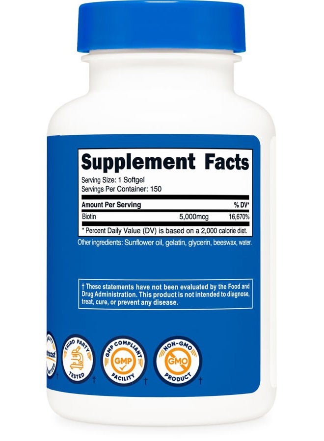 Nutricost Biotin (5,000mcg) 150 Softgels - Vitamin B7 - Gluten Free, Non-GMO - Image 5