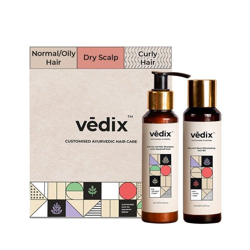 Vedix Ayurvedic Hair Care Combo Pack Customized Hair Oil for Dandruff and Anti Dandruff Shampoo for NormalOily Hair with Dry Scalp  Curly Hair  200 ml - Image 1