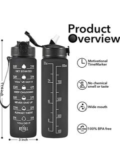 32oz Leakproof BPA Free Drinking Water Bottle with Time Marker & Straw To  Ensure You Drink Enough Water Throughout The Day for Fitness and Outdoor