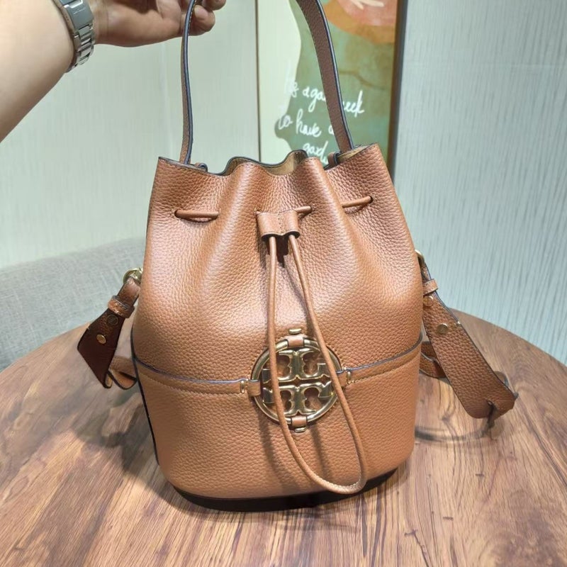 2023 New Miller Pebbled First-Layer Cowhide Bucket Bag Classic Large Logo Shoulder Crossbody Handbag - Image 4