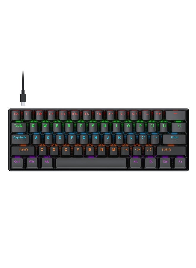 T-WOLF T60 green axis 61 key mechanical keyboard with 17 RGB backlit ultra compact mini keyboards, Type-C key cable separation, full key hot swappable 60% wired gaming keyboard, suitable for PC/Mac esports gamers, business travel portable keyboard (black) - Image 1