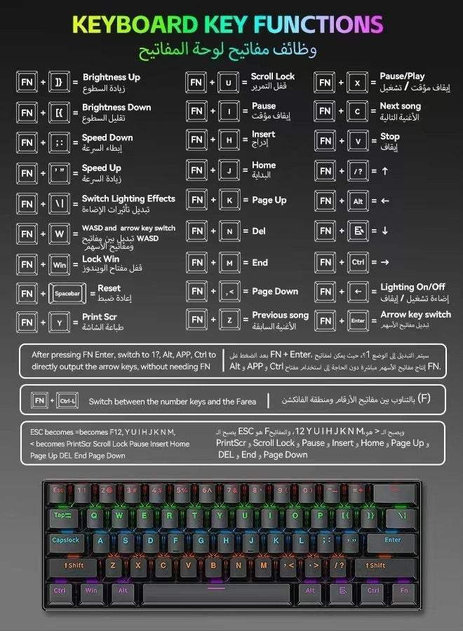 تي- وولف لوحة المفاتيح الميكانيكية لوحة المفاتيح الأزرق المفتاح لوحة المفاتيح RGB لوحة المفاتيح الصغيرة نوع C مفتاح كابل الفصل المفتاح الكامل الساخن مبادلة سلكية الألعاب لوحة المفاتيح ، مناسبة للاعبين الرياضات الإلكترونية الكمبيوتر الشخصي / ماك ، السفر التجاري لوحة المفاتيح السوداء المحمولة - Image 3