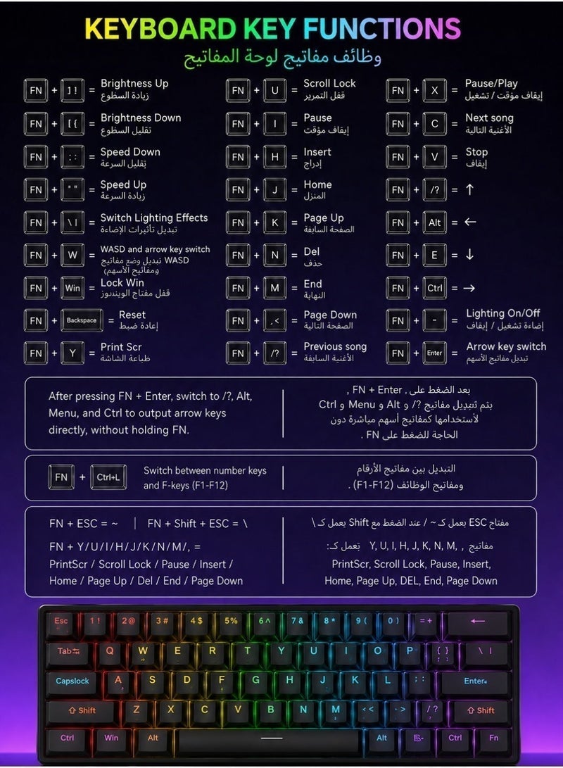 تي- وولف لوحة المفاتيح الميكانيكية لوحة المفاتيح الأزرق المفتاح لوحة المفاتيح RGB لوحة المفاتيح الصغيرة نوع C مفتاح كابل الفصل المفتاح الكامل الساخن مبادلة سلكية الألعاب لوحة المفاتيح ، مناسبة للاعبين الرياضات الإلكترونية الكمبيوتر الشخصي / ماك ، السفر التجاري لوحة المفاتيح السوداء المحمولة - Image 4
