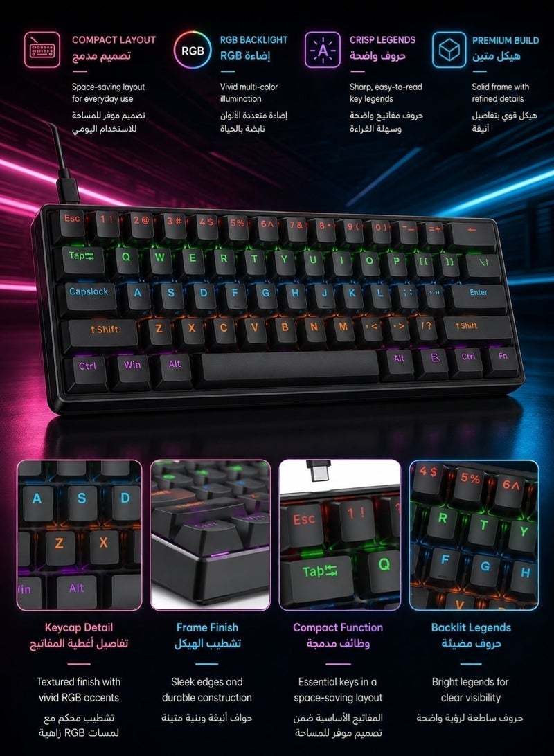 تي- وولف لوحة المفاتيح الميكانيكية لوحة المفاتيح الأزرق المفتاح لوحة المفاتيح RGB لوحة المفاتيح الصغيرة نوع C مفتاح كابل الفصل المفتاح الكامل الساخن مبادلة سلكية الألعاب لوحة المفاتيح ، مناسبة للاعبين الرياضات الإلكترونية الكمبيوتر الشخصي / ماك ، السفر التجاري لوحة المفاتيح السوداء المحمولة - Image 3