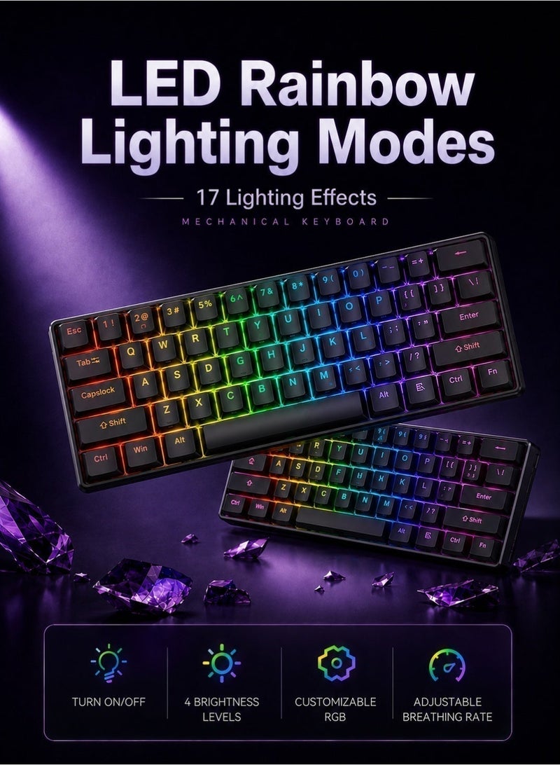 تي- وولف لوحة المفاتيح الميكانيكية لوحة المفاتيح الأزرق المفتاح لوحة المفاتيح RGB لوحة المفاتيح الصغيرة نوع C مفتاح كابل الفصل المفتاح الكامل الساخن مبادلة سلكية الألعاب لوحة المفاتيح ، مناسبة للاعبين الرياضات الإلكترونية الكمبيوتر الشخصي / ماك ، السفر التجاري لوحة المفاتيح السوداء المحمولة - Image 2