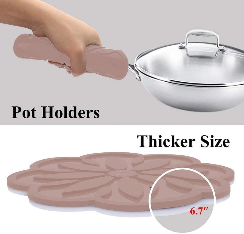 P-Plus International Big Round Silicone Trivets Mats for Hot Dishes and Hot Pots, Hot Pads for Countertops, Tables, Pot Holders, Spoon Rest Place Mats (Brown, Pack of 4) - Image 4