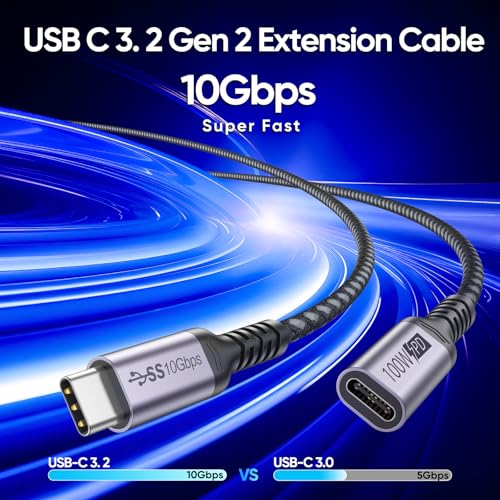DteeDck USB C Extension Cable 6.6ft, 4K@60Hz Video/10Gbps Data Transfer/100W Charging USBC 3.2 Type C Extender Cord, USB3.2 Gen2 Male to Female for Laptop Tablet Mobile Phone and More - Image 3