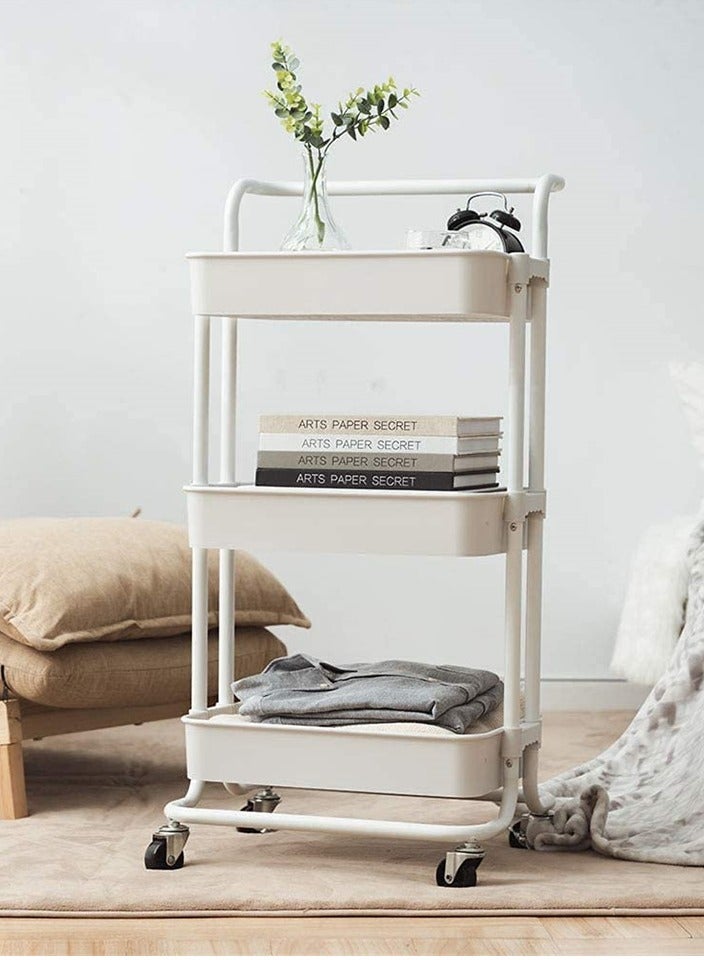 BLOOMING TIME 3 Tier Rolling Utility Cart with Wheels and Handle White - Image 2