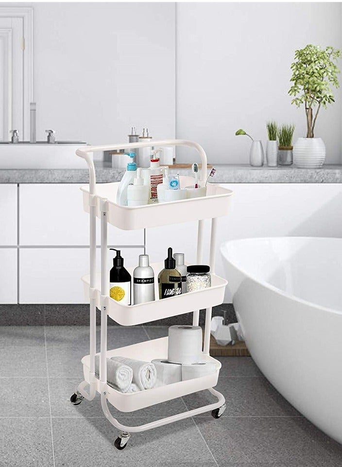 BLOOMING TIME 3 Tier Rolling Utility Cart with Wheels and Handle White - Image 3