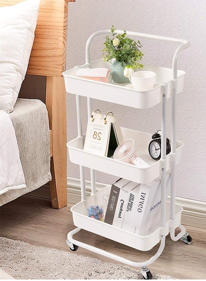 BLOOMING TIME 3 Tier Rolling Utility Cart with Wheels and Handle White - Image 4