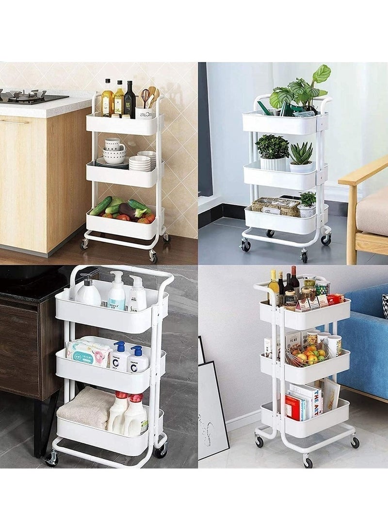 BLOOMING TIME 3 Tier Rolling Utility Cart with Wheels and Handle White - Image 5