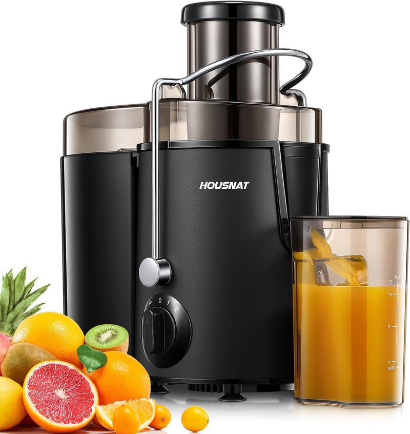 HOUSNAT Juicer Machines, Juicer Whole Fruit and Vegetables with 3-Speed Setting, Upgraded Version 400 W Motor Quick Juicing, Cleaning Brush and Juicing Recipe Included, Black - Image 1