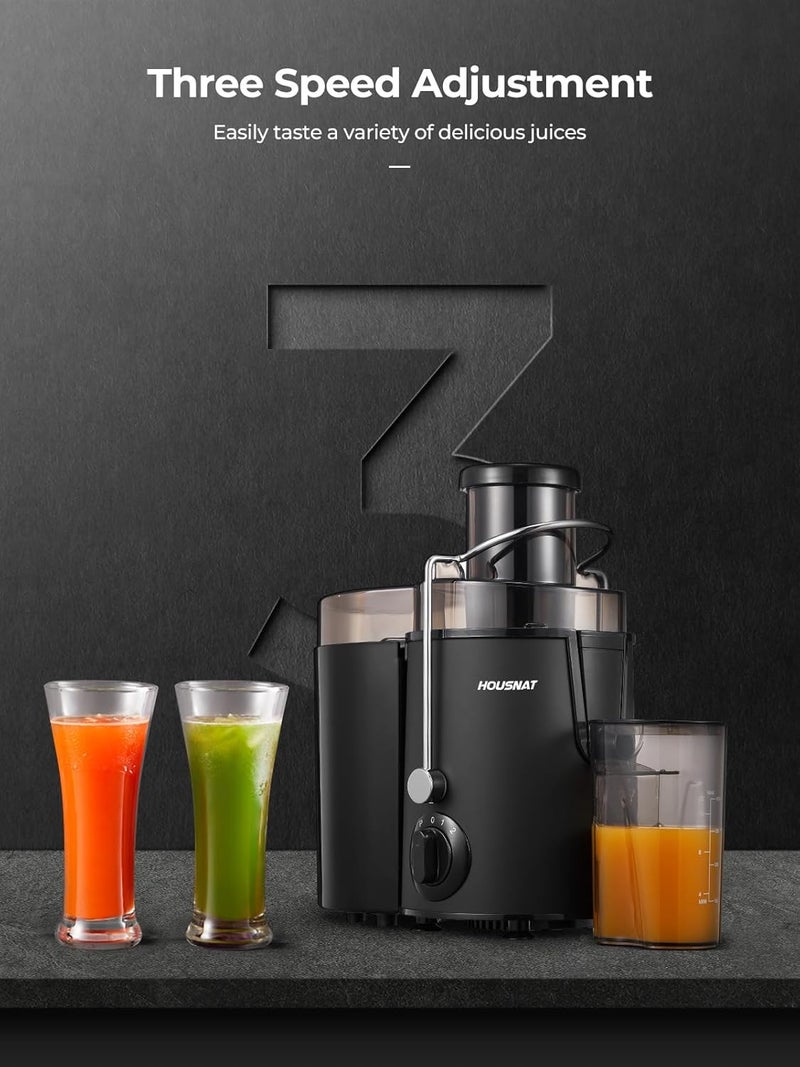 HOUSNAT Juicer Machines, Juicer Whole Fruit and Vegetables with 3-Speed Setting, Upgraded Version 400 W Motor Quick Juicing, Cleaning Brush and Juicing Recipe Included, Black - Image 3