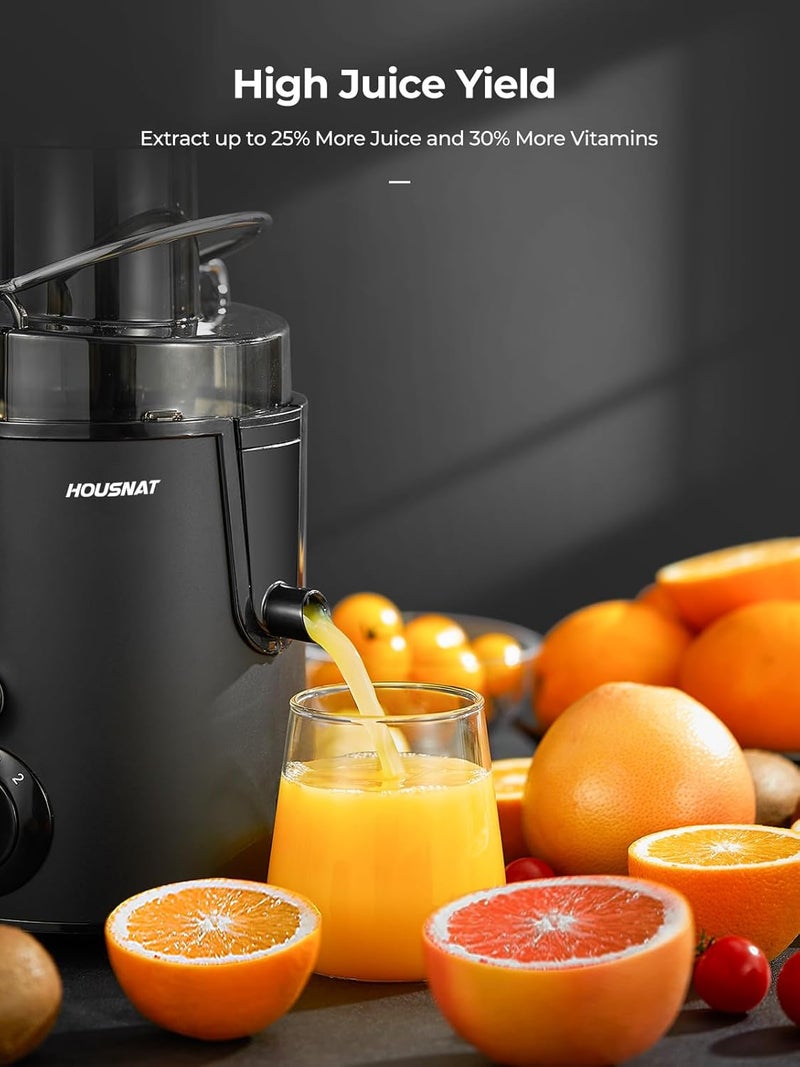 HOUSNAT Juicer Machines, Juicer Whole Fruit and Vegetables with 3-Speed Setting, Upgraded Version 400 W Motor Quick Juicing, Cleaning Brush and Juicing Recipe Included, Black - Image 4