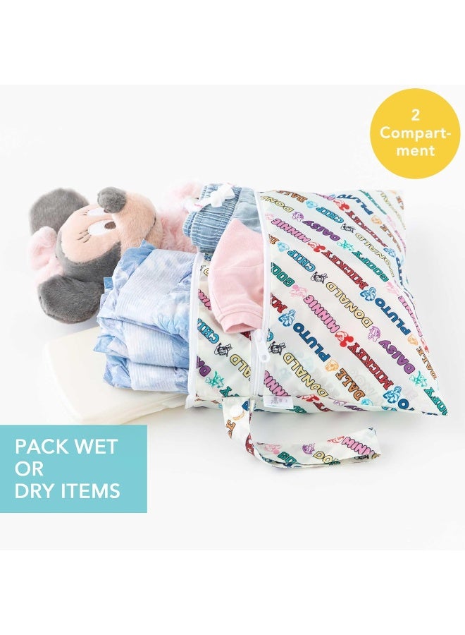 Bumkins Disney Waterproof Wet Bag and Wet Dry Clutch Bags for Baby, Travel, Swim Suit, Cloth Diapers, Pump Parts, Pool, Gym Clothes, Toiletry, Hook to Stroller, Packing, 2-pc Mickey and Friends White - Image 3