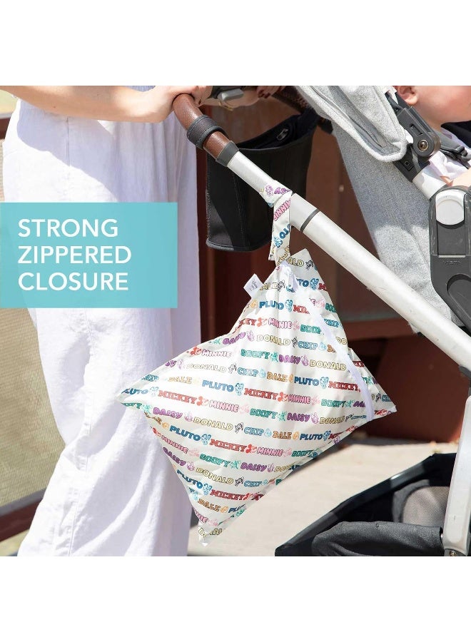 Bumkins Disney Waterproof Wet Bag and Wet Dry Clutch Bags for Baby, Travel, Swim Suit, Cloth Diapers, Pump Parts, Pool, Gym Clothes, Toiletry, Hook to Stroller, Packing, 2-pc Mickey and Friends White - Image 5