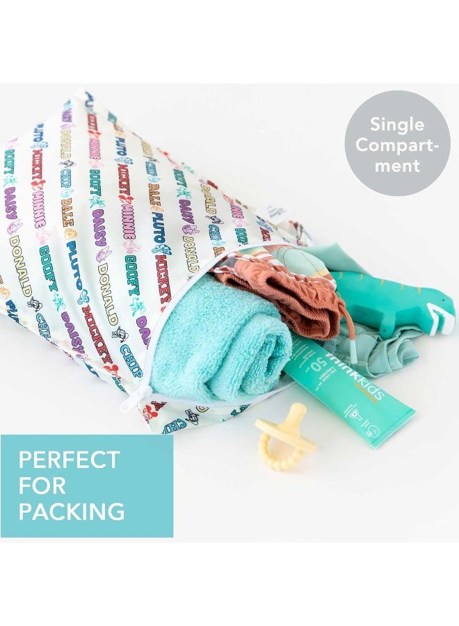 Bumkins Disney Waterproof Wet Bag and Wet Dry Clutch Bags for Baby, Travel, Swim Suit, Cloth Diapers, Pump Parts, Pool, Gym Clothes, Toiletry, Hook to Stroller, Packing, 2-pc Mickey and Friends White - Image 2