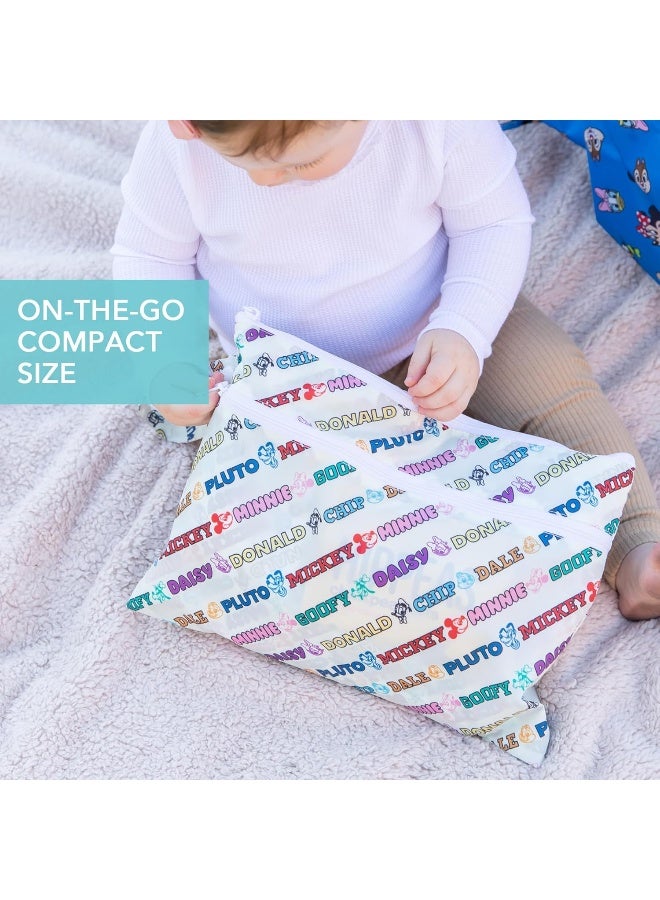 Bumkins Disney Waterproof Wet Bag and Wet Dry Clutch Bags for Baby, Travel, Swim Suit, Cloth Diapers, Pump Parts, Pool, Gym Clothes, Toiletry, Hook to Stroller, Packing, 2-pc Mickey and Friends White - Image 4