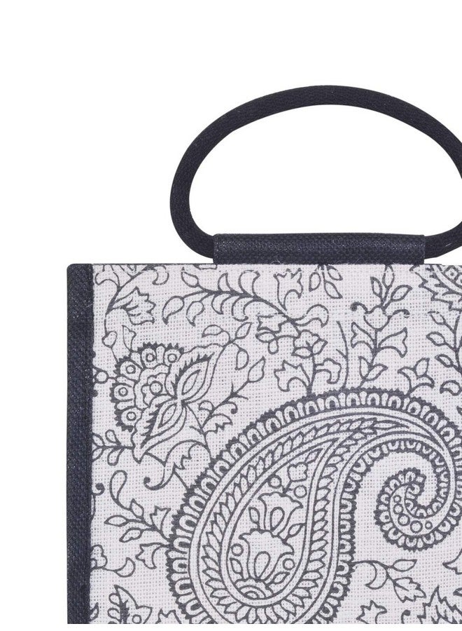 Jute Cottage Jute Bags for Lunch for Women and Men Jute Grocery Bag Jute Carry Bag Jute Tiffin Bags Jute Bags with Zip Printed Jute Bag Paisley Print (Black) - Image 5