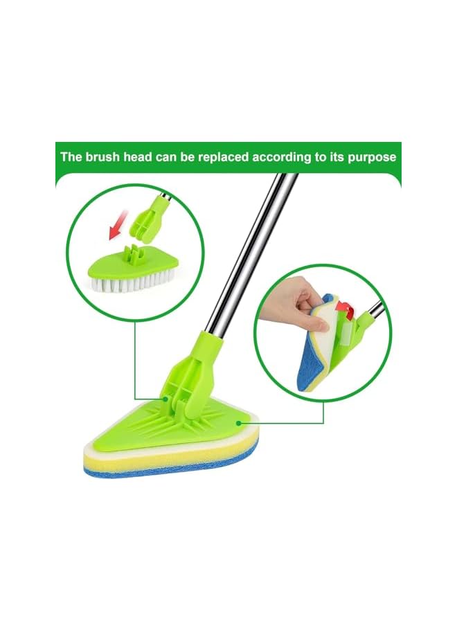 promass Long Handled Scrubbing Brush - 3 in 1 Telescopic Bathroom Tile Cleaner, Extendable Shower Cleaning Brush with 3 Sponge Heads & 1 Hard Brush, 180° Swivel for Floor, Bath, Wall,and Glass Cleaning - Image 3