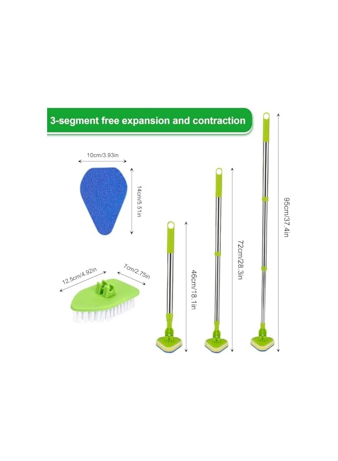 promass Long Handled Scrubbing Brush - 3 in 1 Telescopic Bathroom Tile Cleaner, Extendable Shower Cleaning Brush with 3 Sponge Heads & 1 Hard Brush, 180° Swivel for Floor, Bath, Wall,and Glass Cleaning - Image 5