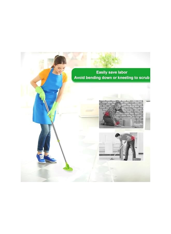 promass Long Handled Scrubbing Brush - 3 in 1 Telescopic Bathroom Tile Cleaner, Extendable Shower Cleaning Brush with 3 Sponge Heads & 1 Hard Brush, 180° Swivel for Floor, Bath, Wall,and Glass Cleaning - Image 2