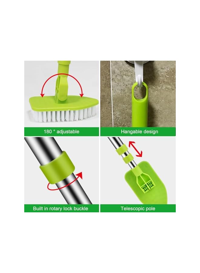 promass Long Handled Scrubbing Brush - 3 in 1 Telescopic Bathroom Tile Cleaner, Extendable Shower Cleaning Brush with 3 Sponge Heads & 1 Hard Brush, 180° Swivel for Floor, Bath, Wall,and Glass Cleaning - Image 4
