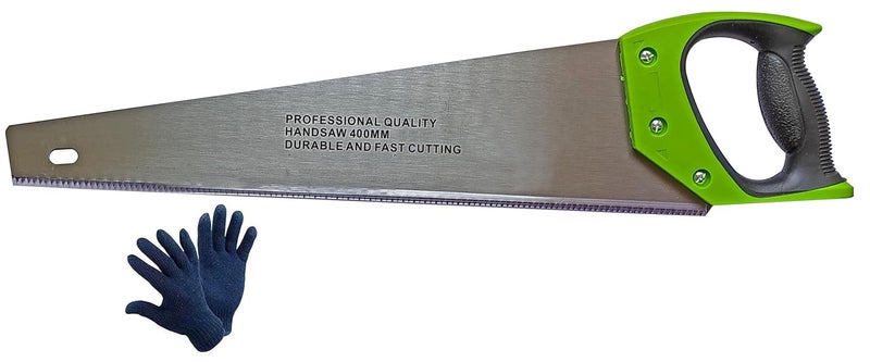 Inditrust Inditrust Double Ground Nickel Chromium Steel Hacksaw Hand Saw with GLOVES with Rubber Grip Handle 16 inch  - Image 1