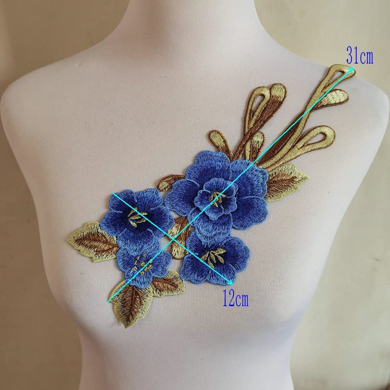 FJTANG 2pcs Beautiful Blue Flowers Embroidered Sewing Applique Patches - Image 5
