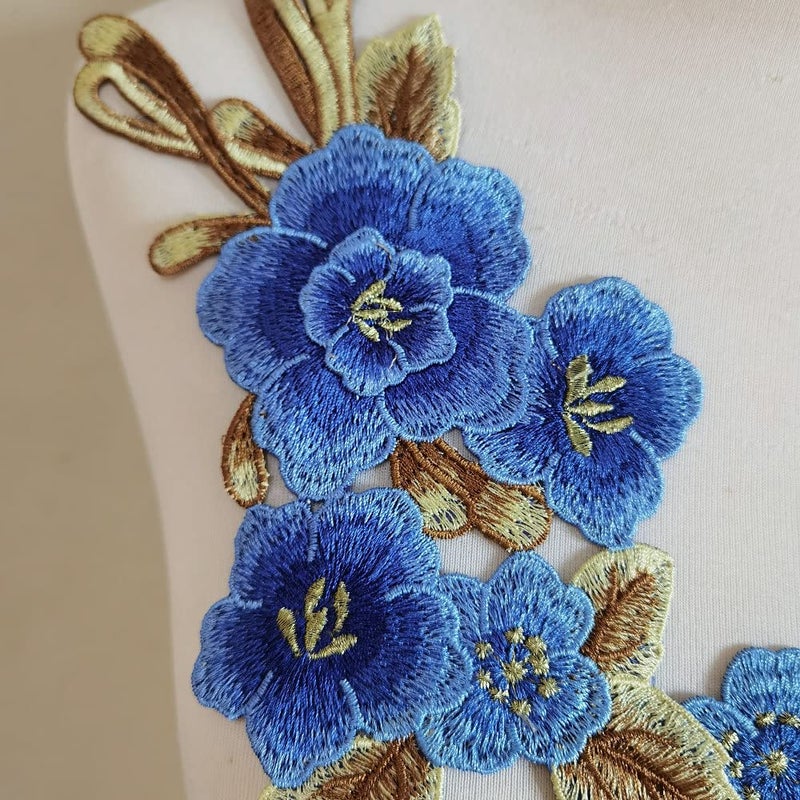 FJTANG 2pcs Beautiful Blue Flowers Embroidered Sewing Applique Patches - Image 4