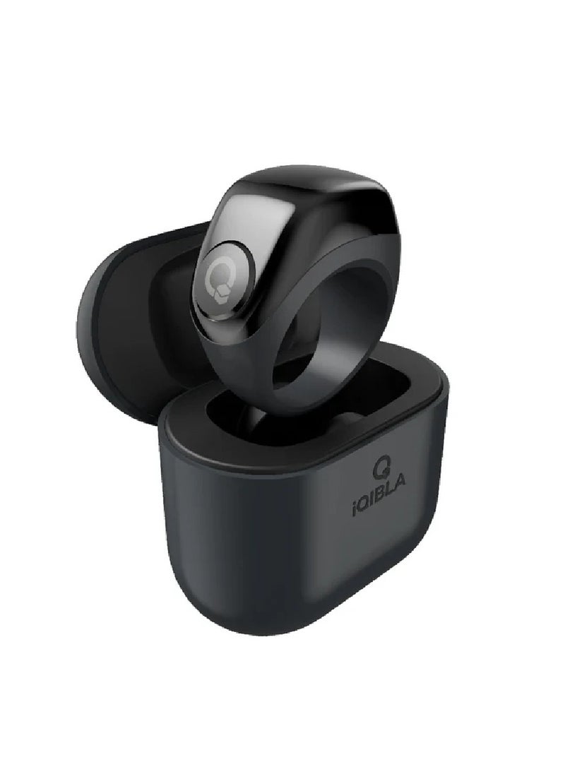iQIBLA - Smart Tasbih Zikr Ring Wide Display Powerful Battery Backup OLED Display Jood Smart Ring App Operated Tasbih Counter Waterproof Smart Zikr Ring Compatible Three Sizes(18mm/ 20mm/22mm) Black - Image 1