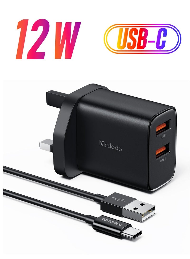 MCDODO CH4792 12W 2A CHARGER (UK) + A TO C CABLE 1M - BLACK - Image 1