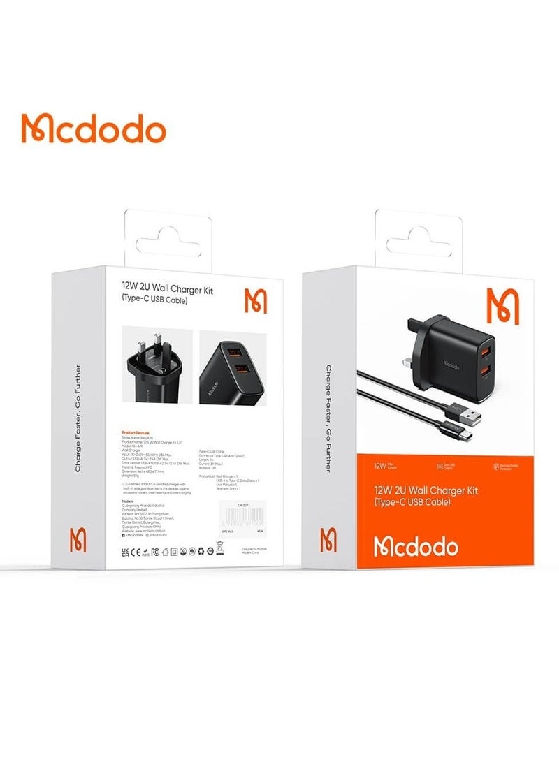MCDODO CH4792 12W 2A CHARGER (UK) + A TO C CABLE 1M - BLACK - Image 3