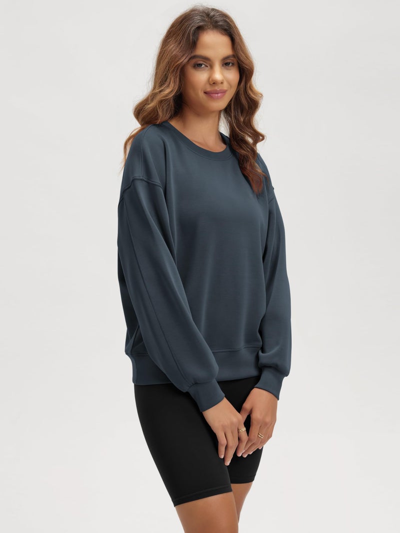 ODODOS Modal Soft Oversized Sweatshirts for Women Crew Neck Long Sleeve Relaxed Pullover Tops, Navy, Medium - Image 4