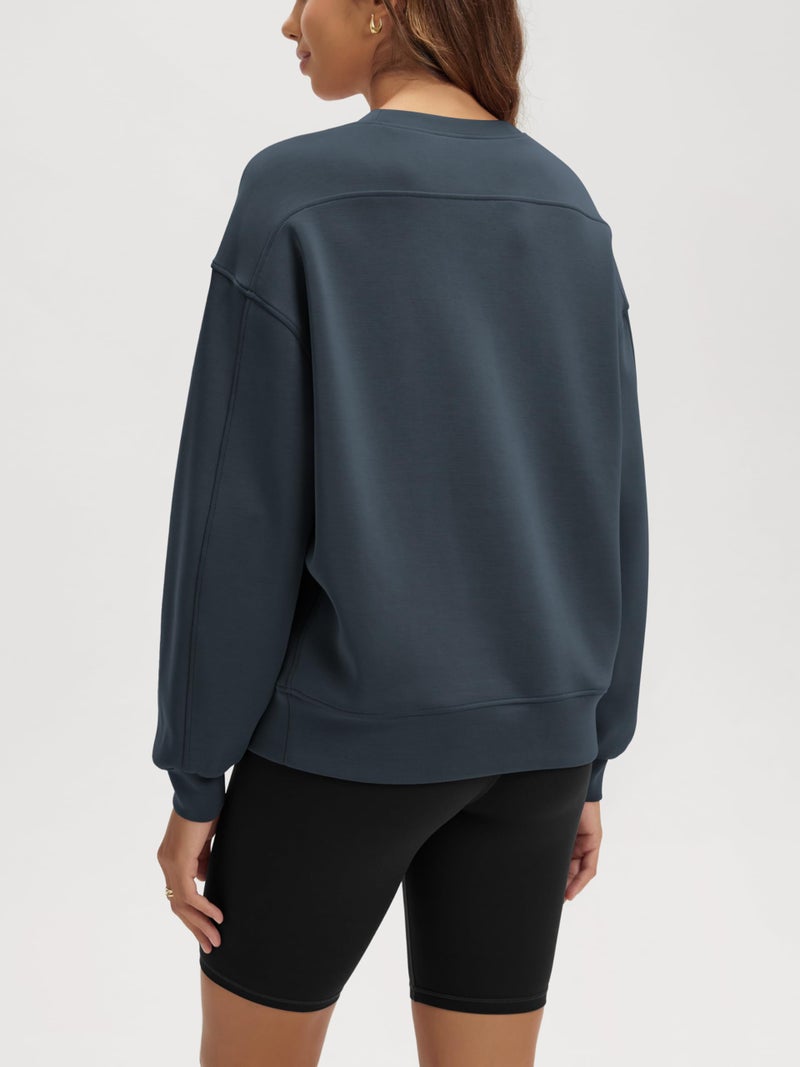 ODODOS Modal Soft Oversized Sweatshirts for Women Crew Neck Long Sleeve Relaxed Pullover Tops, Navy, Medium - Image 2