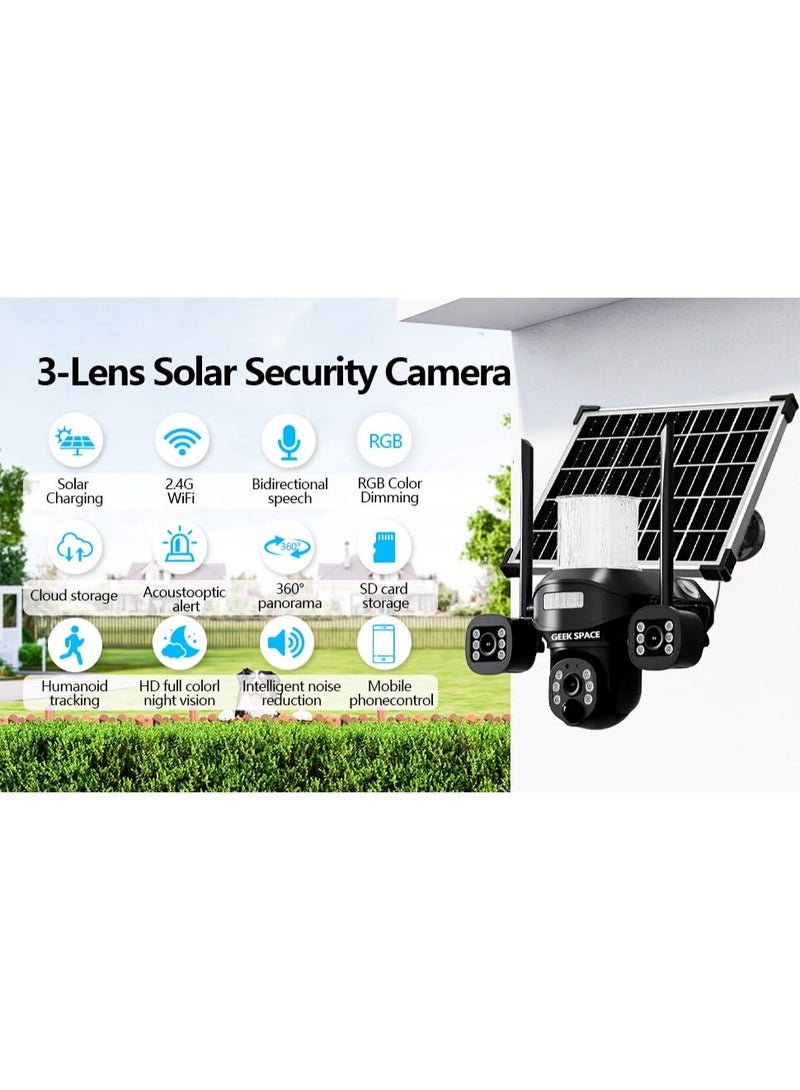 GEEK SPACE 3-Lens Solar Security Camera 4G WiFi Outdoor PTZ 360° AI Motion Detection Color Night Vision Two-Way Audio Waterproof Wireless IP Surveillance Camera with Remote Monitoring & Smart Alerts - Image 3