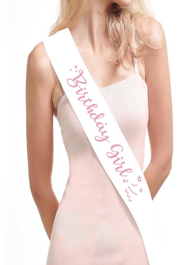 OALCQ Birthday Sash For Women White Sash With Pink Foil Birthday Girl Sash For Women Happy Birthday Sash For 18th Birthday Sash 21st Birthday Sash 30th Birthday Sash Birthday Queen Sash Satin16th - Image 1