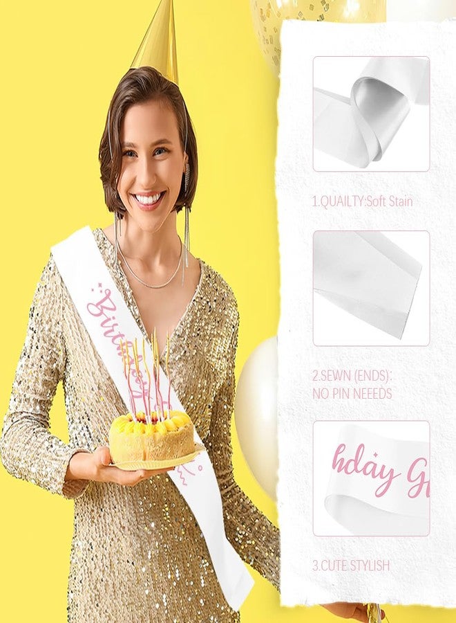 OALCQ Birthday Sash For Women White Sash With Pink Foil Birthday Girl Sash For Women Happy Birthday Sash For 18th Birthday Sash 21st Birthday Sash 30th Birthday Sash Birthday Queen Sash Satin16th - Image 3