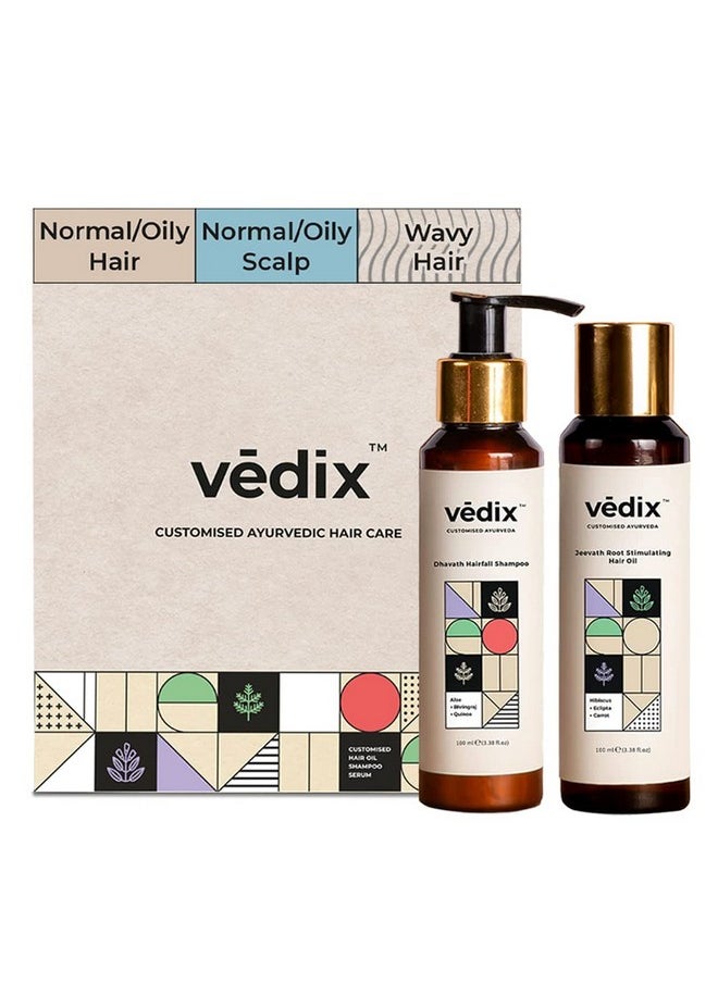 Vedix - Ayurvedic Hair Care Combo Pack, Customized Hair Care Kit - Hair Oil + Anti Hair Fall Shampoo For Normal/Oily Hair With Normal-Oily Scalp & Curly-Wavy Hair - 200 Ml - Image 1