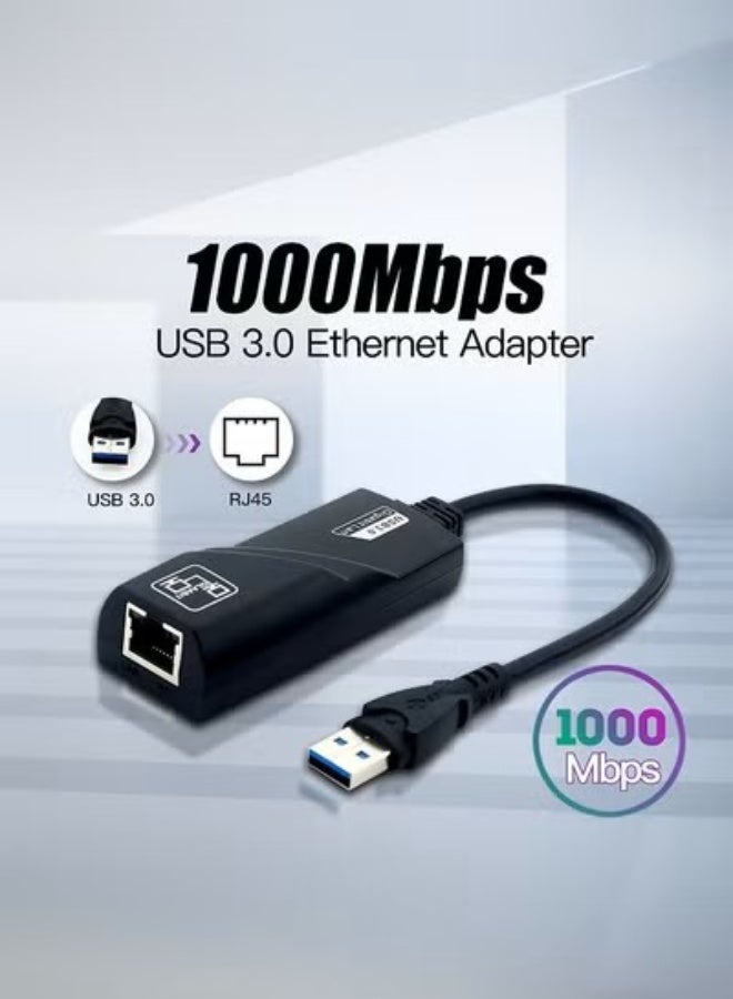USB 3.0 Ethernet Adapter USB to RJ45 Network 1000Mbps Gigabit LAN Ethernet Internet Adapter Compatible with MacBook, PC, Switch, Surface, Windows 11/10/8.1/8/7, MAC OS, IOS, Black
