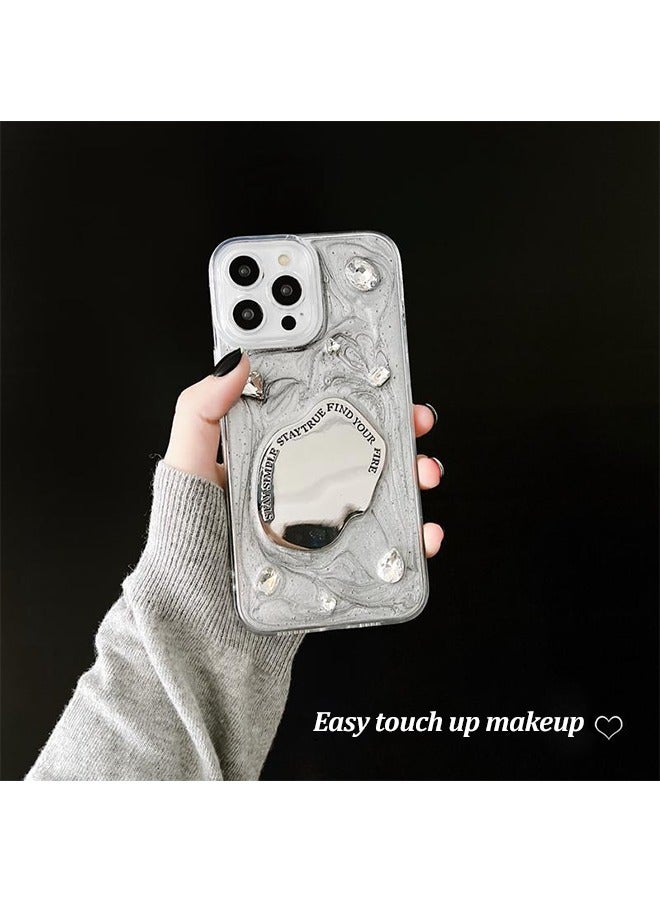 غطاء هاتف ل iPhone15 Pro Max ، تصميم متطور بمعنى اللون الفضي المعدني ، تصميم مرآة سحرية وحجر الراين اللامع غطاء الهاتف للنساء الفتيات - Image 2