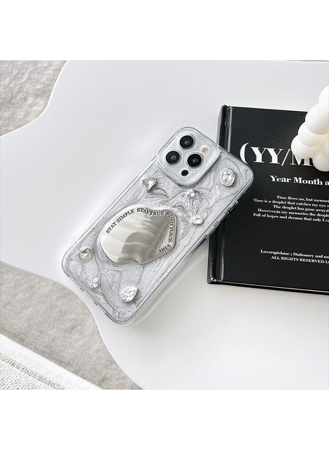 غطاء هاتف ل iPhone15 Pro Max ، تصميم متطور بمعنى اللون الفضي المعدني ، تصميم مرآة سحرية وحجر الراين اللامع غطاء الهاتف للنساء الفتيات - Image 3