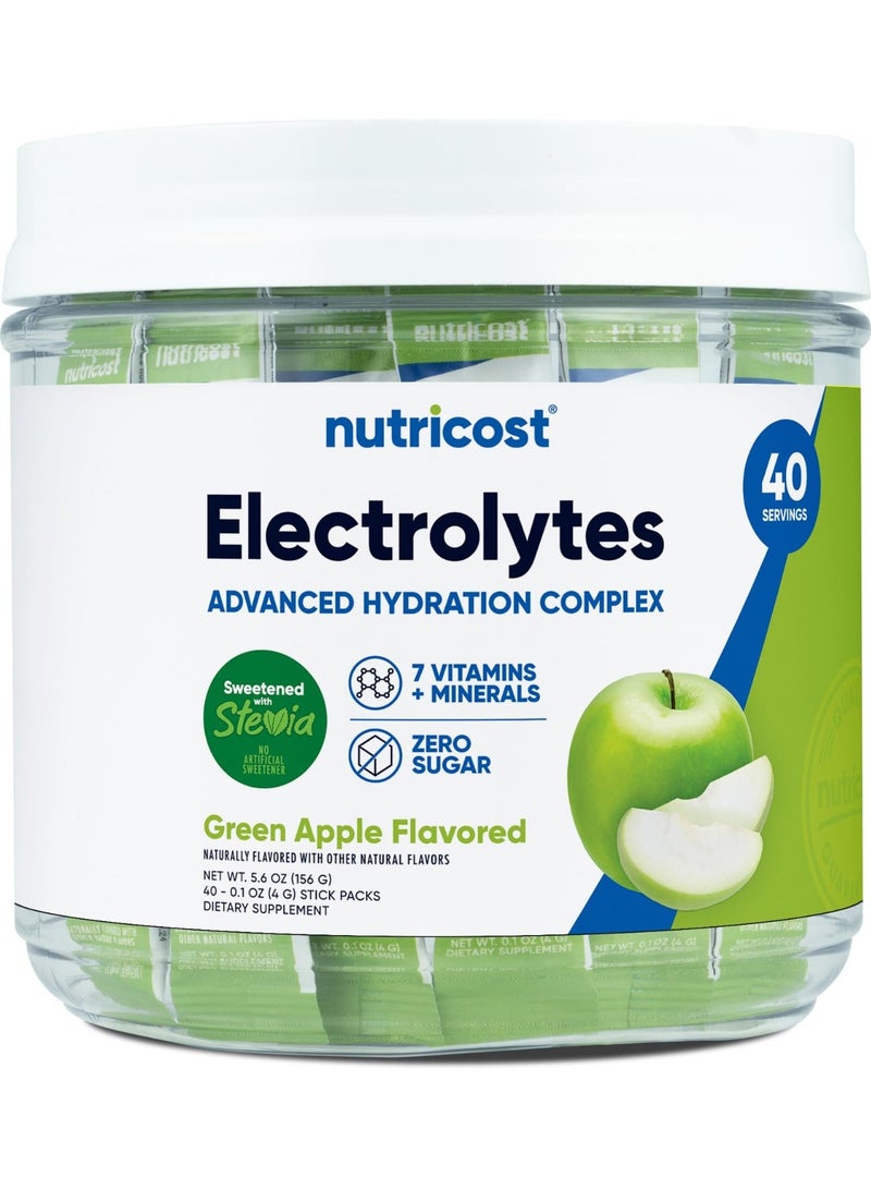 Nutricost Electrolytes Complex Green Apple Flavored 40 Stickpacks - Advanced Hydration Complex - Image 1